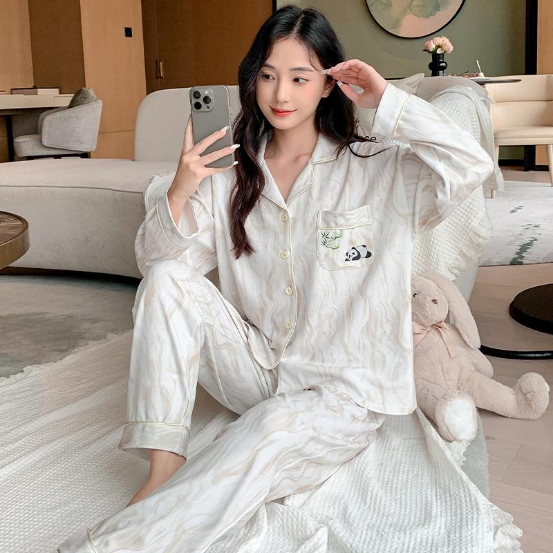 Panda Damen Pyjama Niedliche Nachtwäsche Herbst Winter Langärmlig Lange Hose Kawaii Pyjama Gemütlicher Pijama Weicher Pyjama Mädchen Pijama 3XL