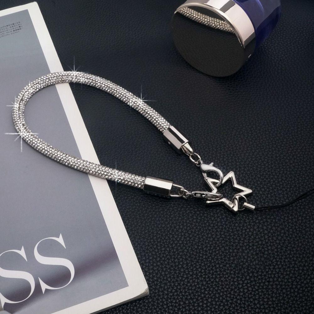 Helles Strass-Telefon-Lanyard, Kristall-Hängekordel, luxuriöses Telefon-Handgelenk-Seil, Telefon-Zubehör silver 26cm