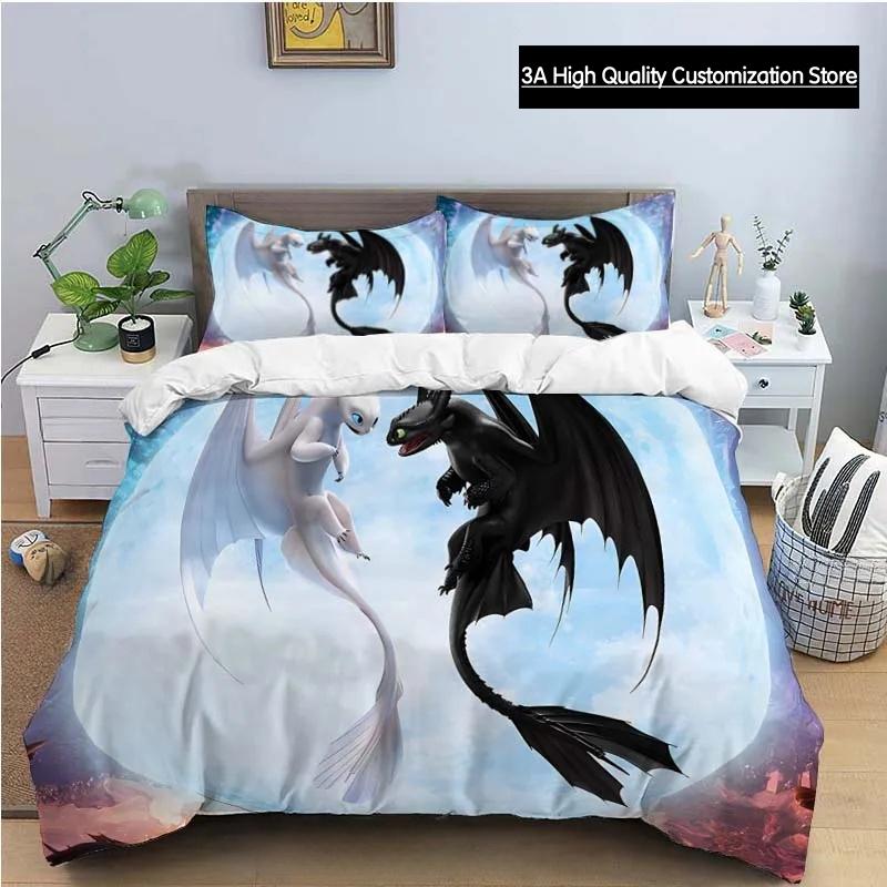 Cartoon-Drachen-Bettwäsche-Set Niedliche Süße Bettbezug mit Kissenbezug Einzelbett Doppelbett King-Size-Bettdecke Bettdecke Heimtextilien EU SK(260*220cm)3pcs