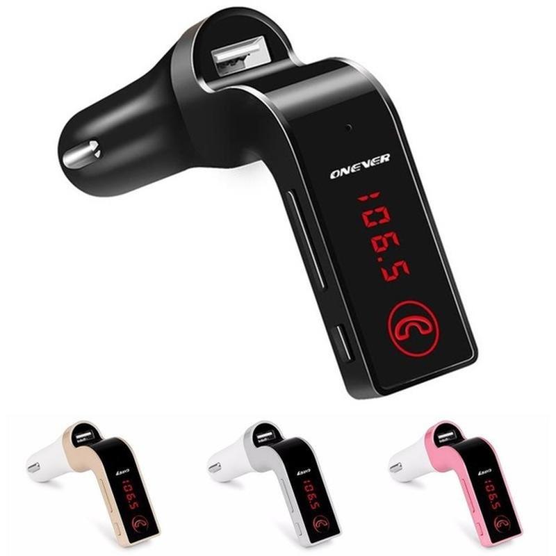 G7 Freisprech-Bluetooth-Auto-Kit, FM-Transmitter, USB-Ladegerät, Adapter, MP3-Player mit Mikrofon gold