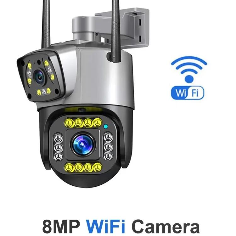 2024 Neue EU-Dualobjektiv-4G-IP-Kamera WiFi 8MP 4K-Überwachungskamera Wireless Outdoor Smart Home Nachtsicht Digitalzoom CCTV-Kamera WIFI