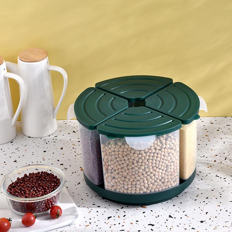 Müsli-Aufbewahrungsbehälter, Lebensmittel-Körner-Spender, Aufbewahrungsbox, versiegelt, rotierende Trockenfutter-Reisgläser für Gewürze, Süßigkeiten, Küchen-Organizer grün