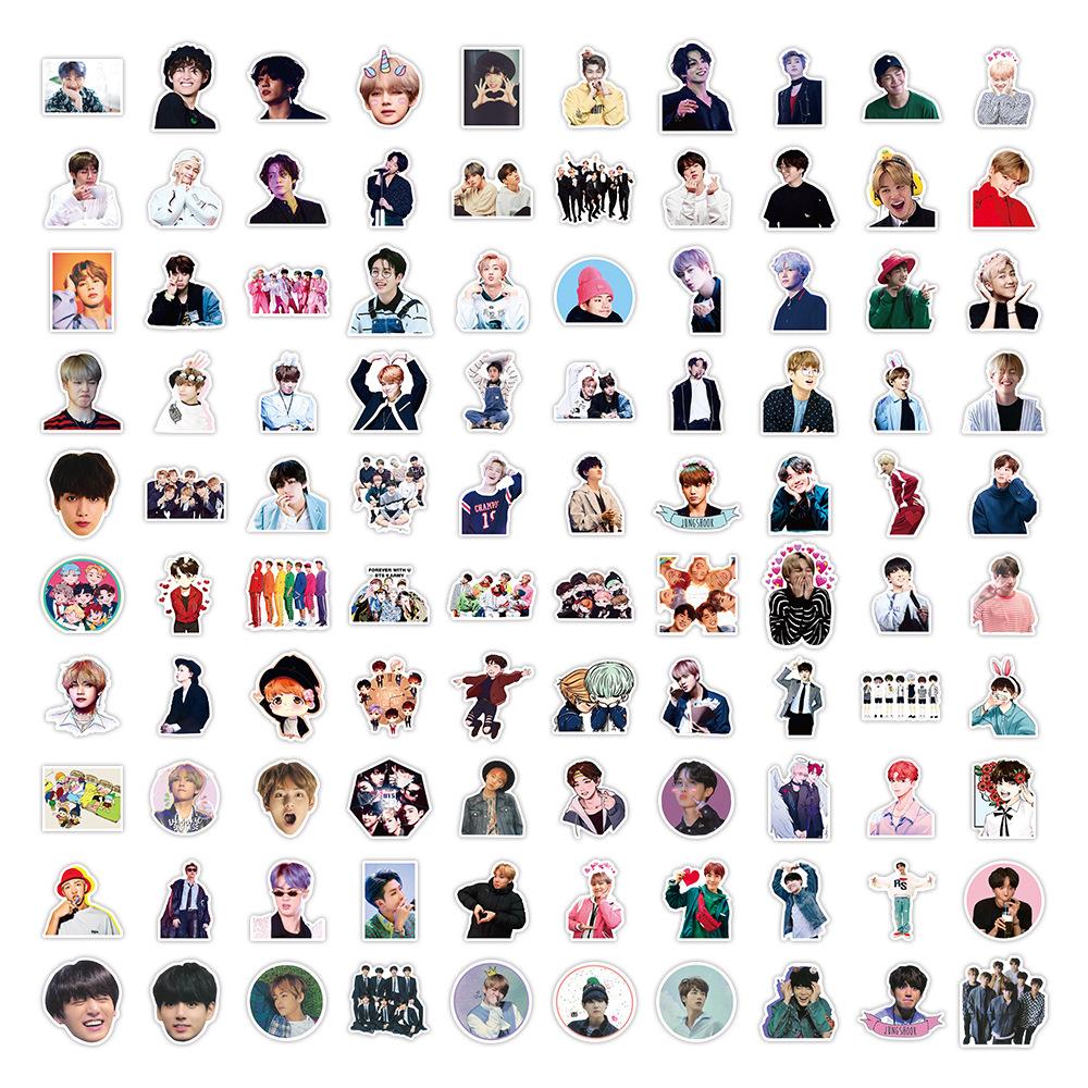 100 Stück BTS Sticker Set, Bangtan Boys Einzel- und Gruppenfoto Sticker, DIY Bastelbedarf für ARMY Fans, für Laptop, Handyhülle & Scrapbooking 100pcs