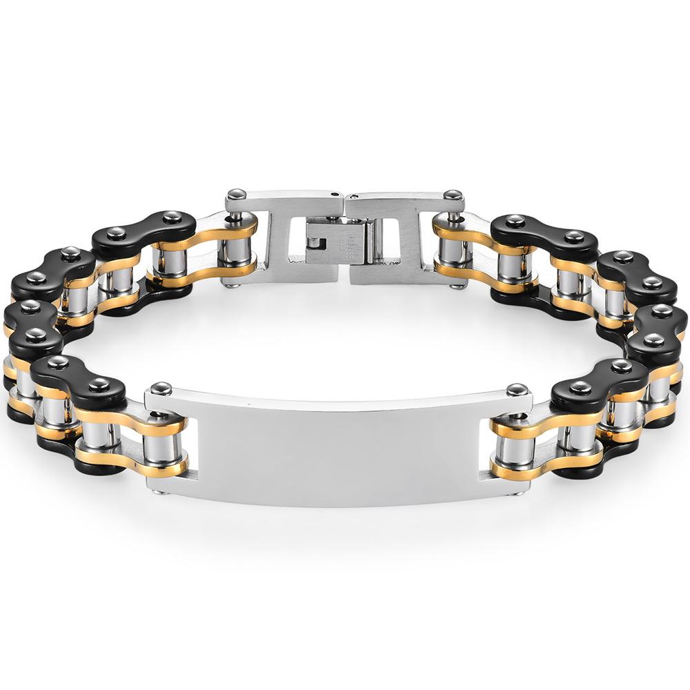 12MM Motorrad Fahrrad Kettenarmband für Herren Edelstahl Fahrrad Glied Design Herren ID Armbänder Punk Rock Schmuck Accessoire 10 Farbe 23CM schwarz/gold