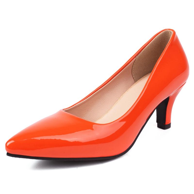 Mode Mode Medium Heels Schuhe Damen Pumps Große Größe frauen High Heels Rot Weiß Schwarz Weiß Party Büro Hochzeit Schuhe weibliche 46 orange