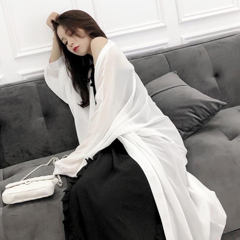 Langer dünner Mantel Damen Mittellanger Chiffon-Cardigan mit Schal Ultradünner Mantel Lockeres Hemd Dünner Sonnenschutzmantel für den Sommer XL gray