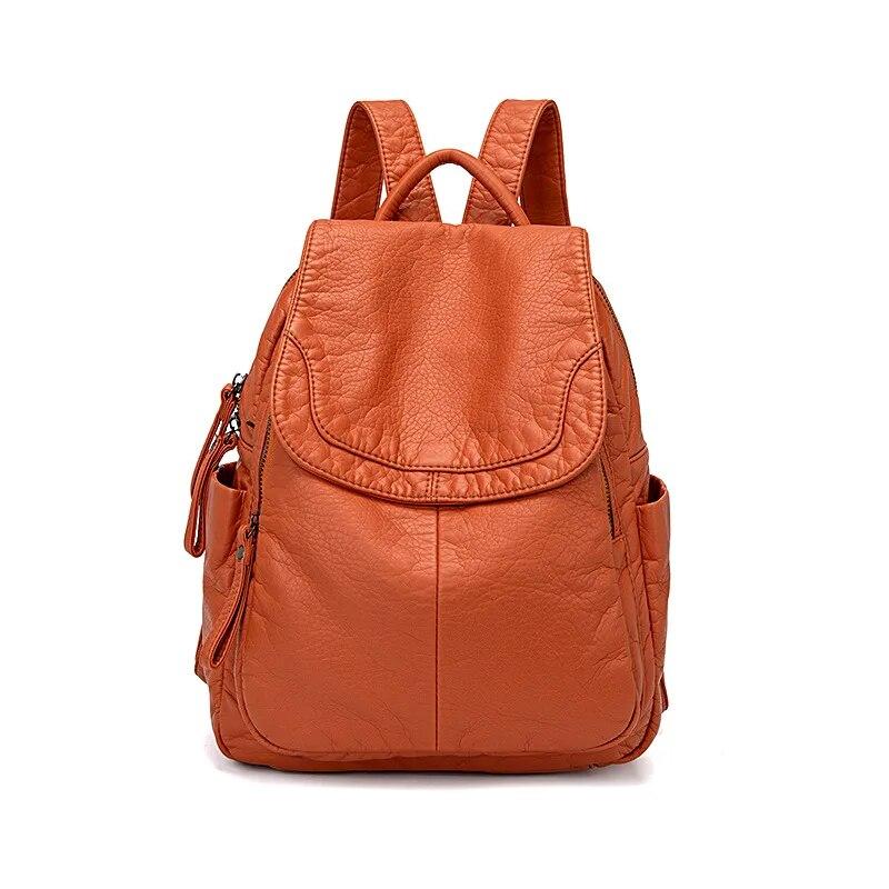 Damenrucksack, weiß gewaschenes Leder, Rucksack für Damen, kleine Schultaschen für Mädchen im Teenageralter, All-Match-Freizeit-Reisetasche orange
