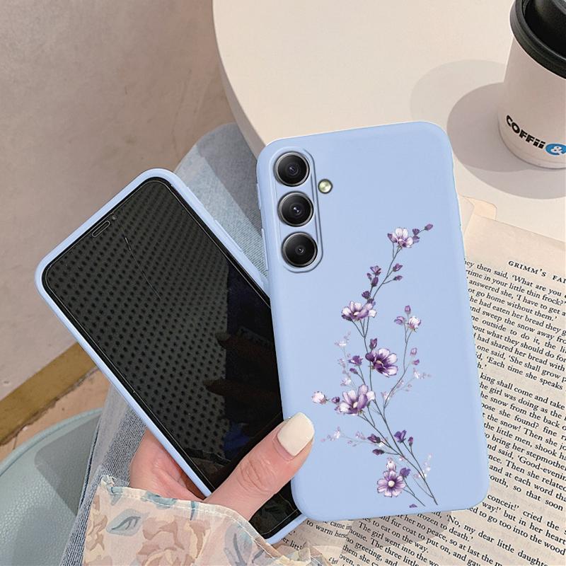 Weiche Silikonhülle mit Blumenmuster für Samsung A55 M35 S24 Xiaomi Redmi Note 13 Pro 13C iPhone Huawei Honor Realme Kamera Schutzhülle stoßfeste Abdeckung Huawei P30 Lite blau