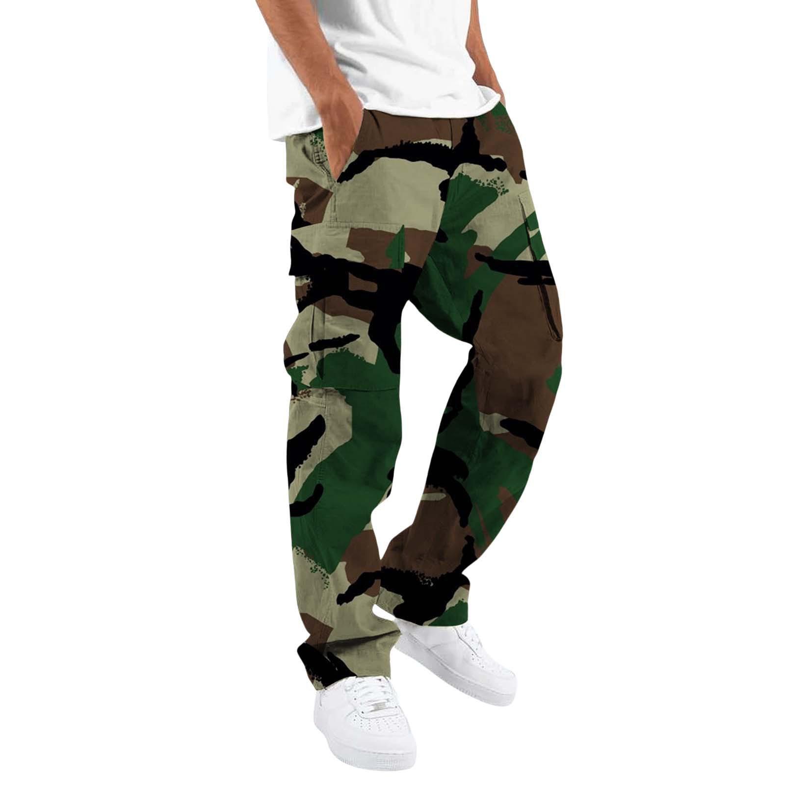 Herren Camouflage Arbeitshose Personalisierte Outdoor Sport Kordelzug Tasche Freizeithose XXL grün