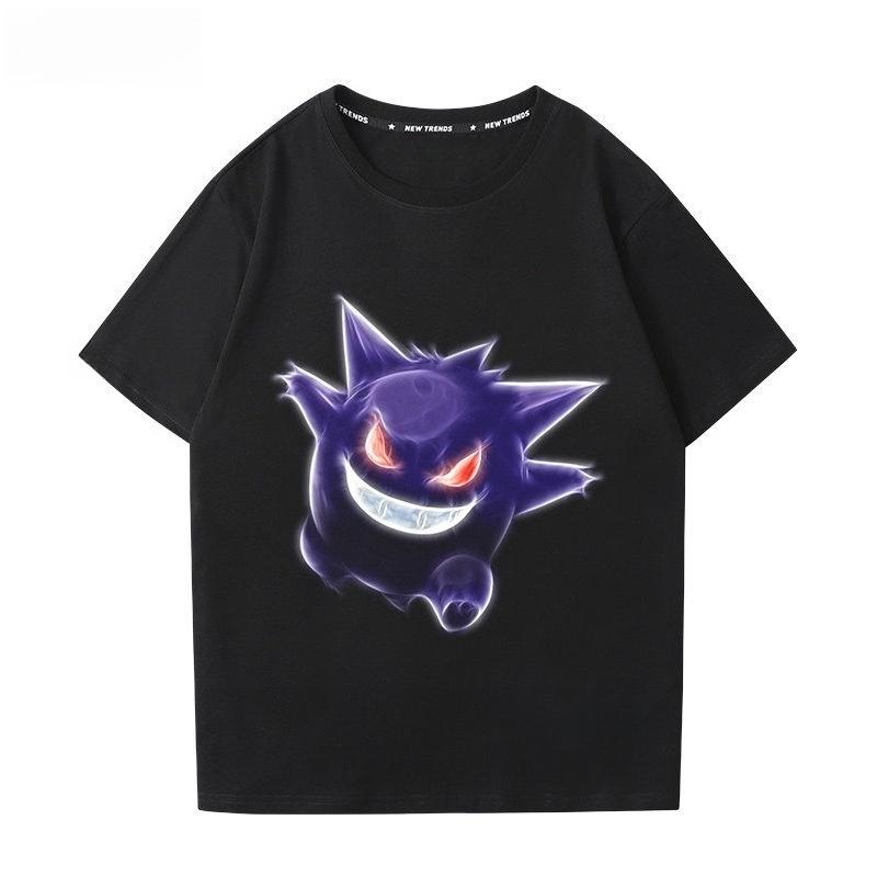 Pokémon Gengar Druck T-Shirt Reines Baumwoll-T-Shirt Herren Sommer 2026 Mode Oversize Streetwear Lässig Y2K Oberteile Streetwear Kleidung M blue