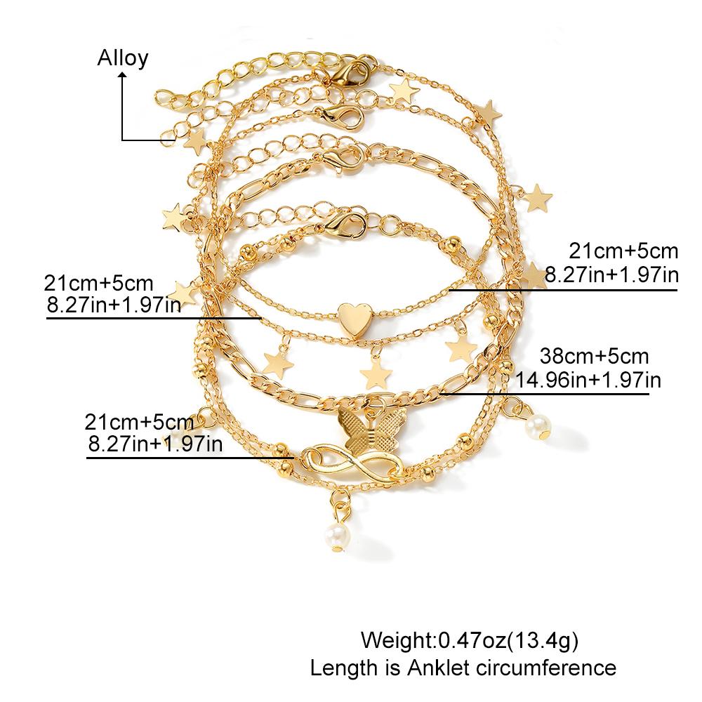 2023 Sommer Schmetterling Fußkettchen Mode Gold 5 Stück Ornament Luxus Frauen Sexy Strand Schlange Anhänger Kristall Diamant Fußkettchen Zubehör Geschenk Fußkettchen Set Set 1 gold