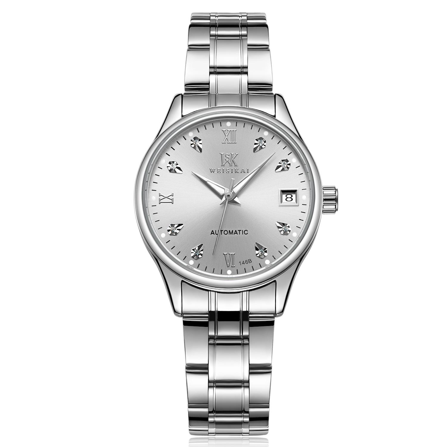 WEISIKAI 146B Frauen Uhren Neue TOP Marke Luxus frauen Uhr Mit Box Wasserdicht Leucht Kalender Automatische Frauen Mechanische Uhren weiß