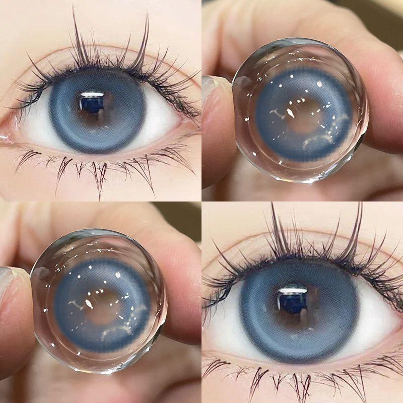 Millcreek blaue Kontaktlinsen 2 Stück (1 Paar) Augenkosmetik, farbige Kontaktlinsen, 14,5 mm, Puppenaugen, weiche, angenehme, leuchtend blaue Kontaktlinsen, 1 Jahr Gebrauch carolina blue
