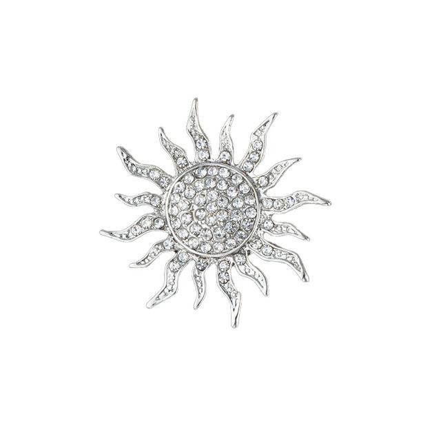 Neue High-End-Metall-Sonnenblumen-Brosche mit Strass-Kristallen, Anstecknadeln für Herren, Anzug, Hemd, Corsage, Abzeichen, Bekleidungszubehör white