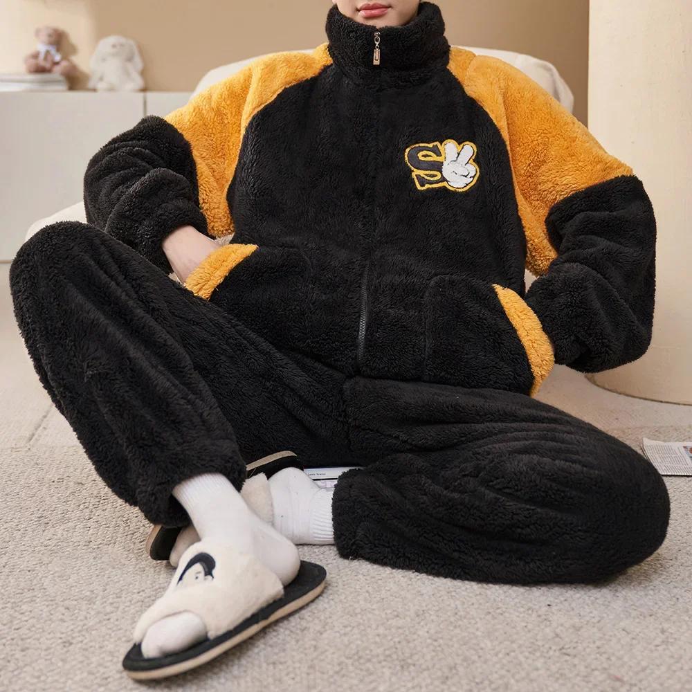 Herren Winter Warme Nachtwäsche Pyjama Set Männer Flanell Pyjama Nachtwäsche Home Kleidung Samt Korallen Fleece 6XL Plus Größe Pijama 4XL orange