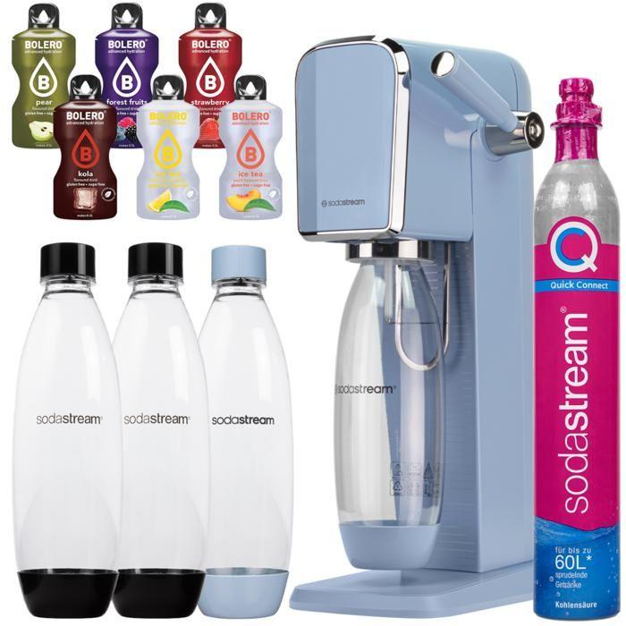 SodaStream Art Blue eine Flasche + SodaStream 1L Fuse Flaschen Doppelpack Schwarz + Bolero schwarz