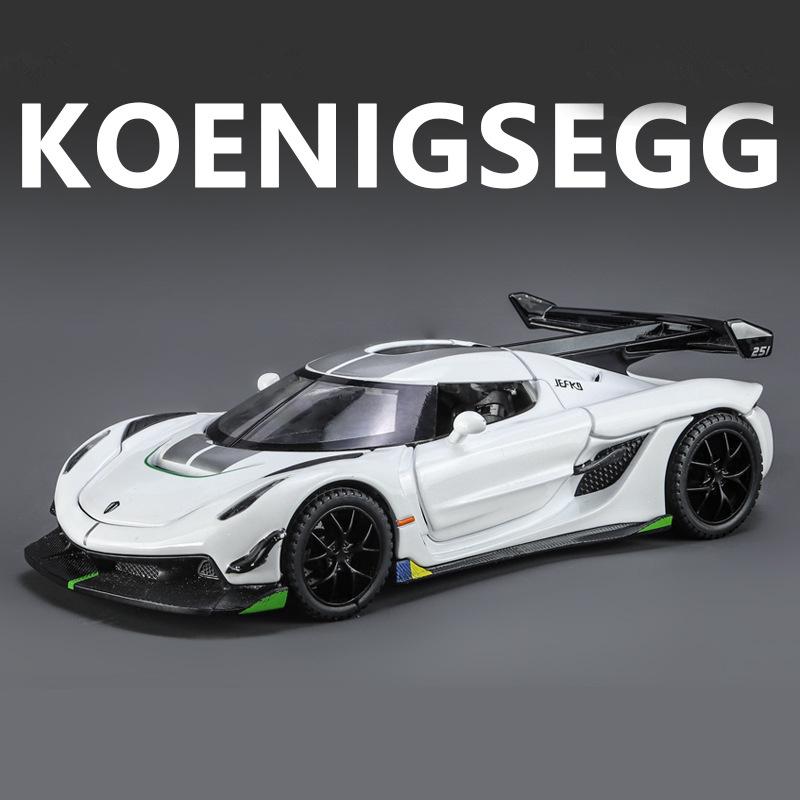 1/32 Koenigsegg Jesko Attack Sportwagenmodell aus Legierung, Druckguss-Metall-Rennwagen, Modellsimulation, Ton und Licht, Kinderspielzeug, Geschenk weiß