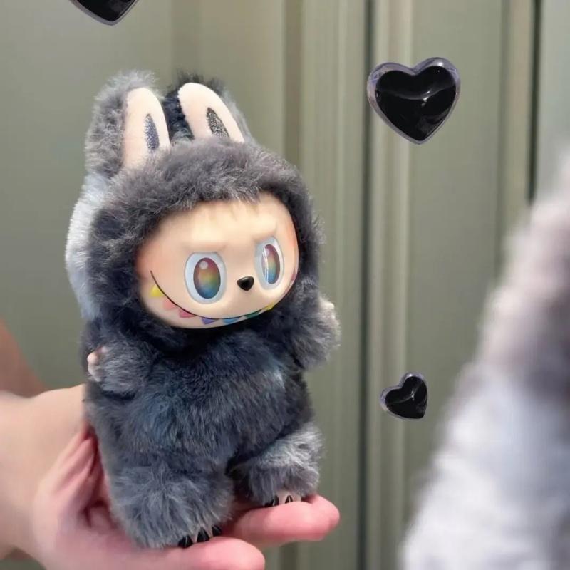 Cartoon Labubu Puppe V3 Plüschtier Stofftier Anime Vinyl Gesicht Liebe Gelassenheit Labubu Puppe Taschenanhänger Schlüsselanhänger Geburtstagsgeschenke Mädchen schwarz