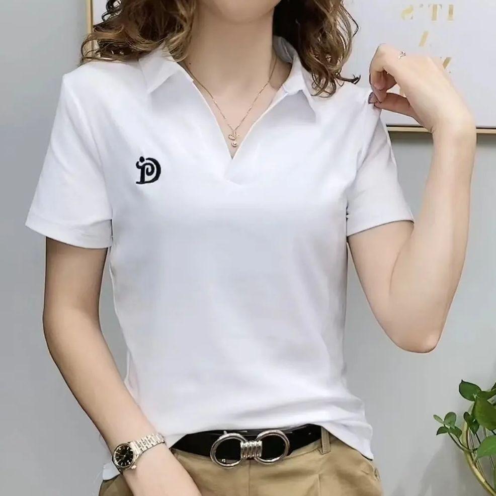 YYFS Damenmode Casual Sommer Frühling Einfarbig Druck Kurzarm Polokragen Blusen & Hemden XXXXXL