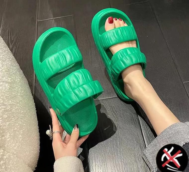 Mode dicken Boden leichte rutschfeste Outdoor zwei tragen Sandalen weibliche Outdoor-Strandschuhe 36-37 grün