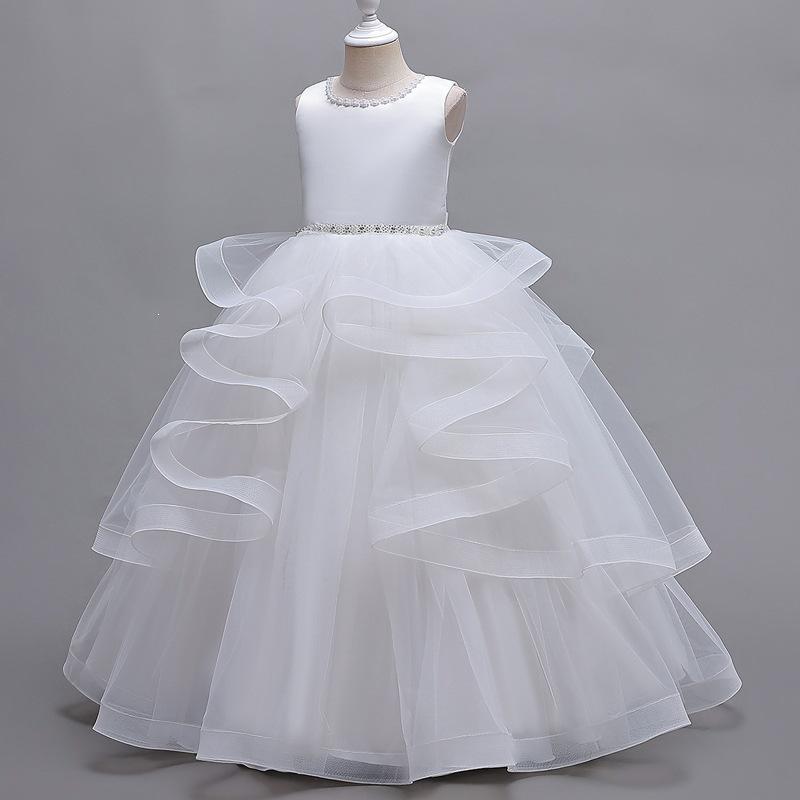 Blumen-Performance- und Geburtstags-Prinzessinnenkleid für Mädchen - Stilvolles Abendkleid für Hochzeiten & Klavierveranstaltungen 160 cm weiß