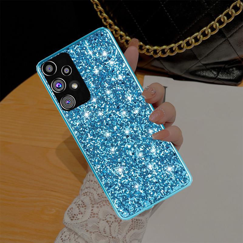 Luxus Bling Glitzer Handyhülle für Samsung Galaxy S23 S22 S21 FE Ultra Plus A14 A23 A33 A53 A73 A22 A32 A53 A72 A12 A51 M23 M32 4G 5G Weiche TPU-Abdeckung Samsung Galaxy S21 FE blau