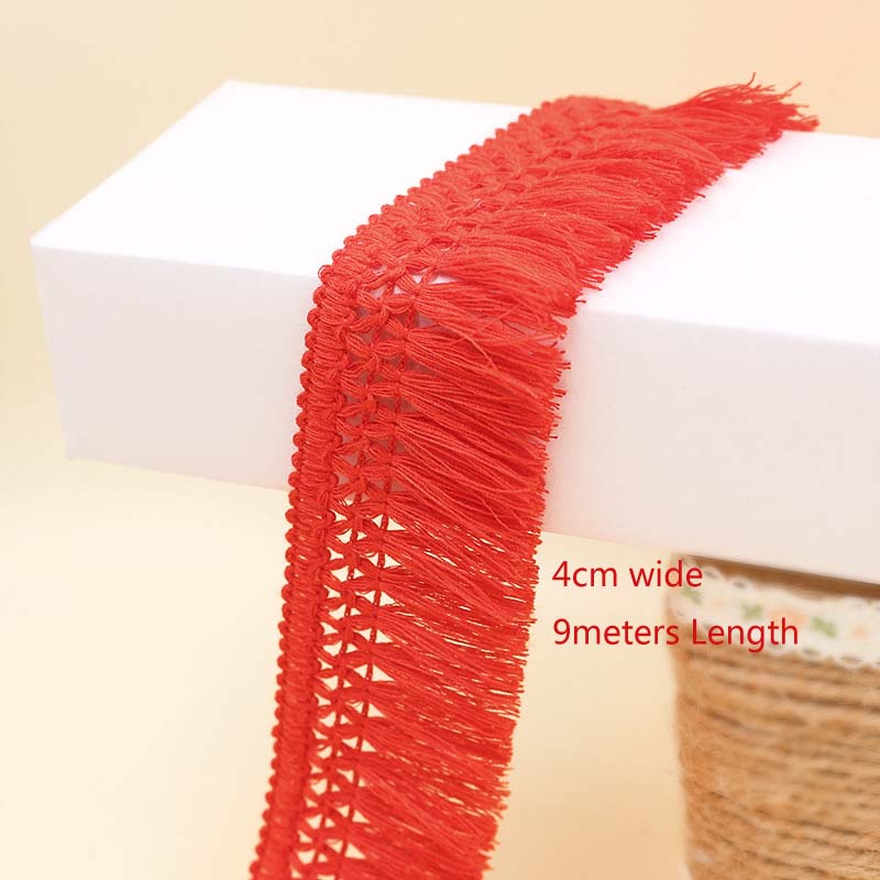 10 Meter(9M) 4 cm breite Spitzenbesatz Nähband Quaste Fransen Baumwolle Kleid Bühnenkleidung Vorhang Dekoratives Diy Material Handwerk Bekleidung 10Yards rot