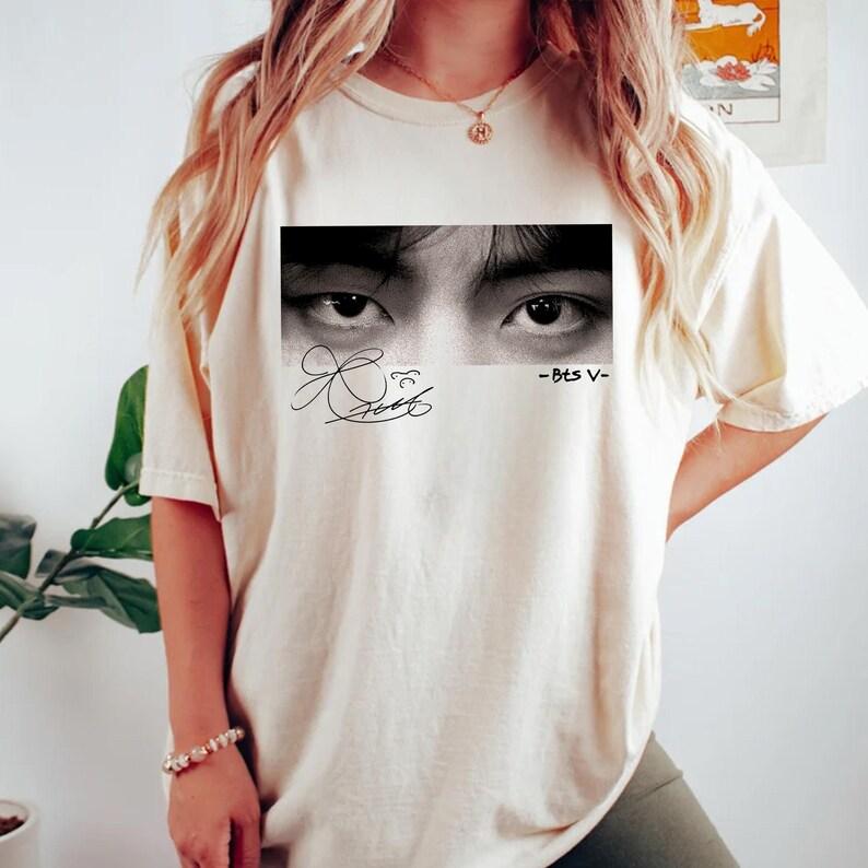 2026 Taehyung Augen Retro Shirt, Retro 90er Taehyung Shirt, KPOP V Shirt, Geschenk für Fan Hip Hop Streetwear Oversize T-Shirt L schwarz