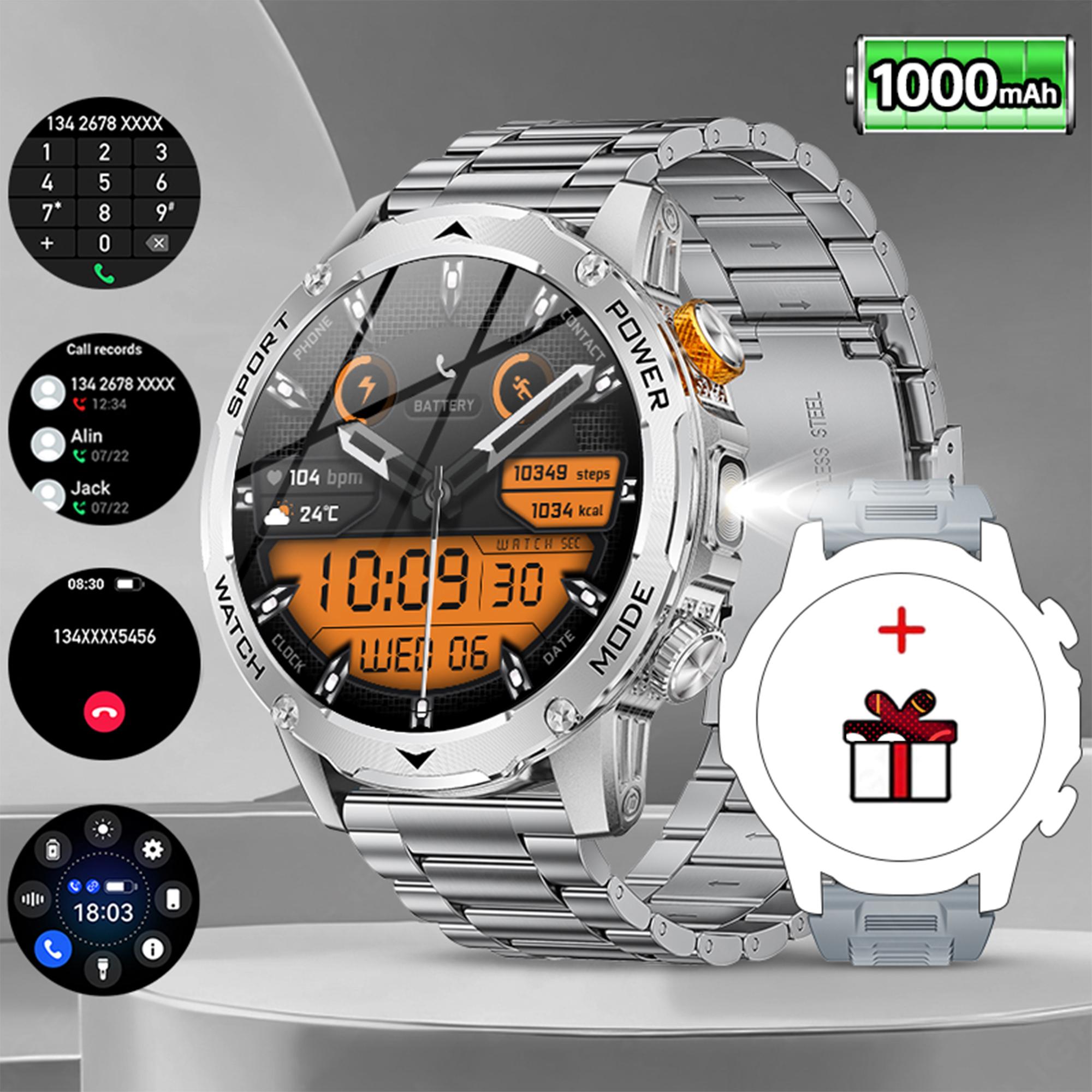 LIGE 1000mAh Superkapazität Akku Herren Smartwatch 1,7-Zoll Großbildschirm Bluetooth Anruf IP68 Wasserdicht Sport Smartwatch steel strap silber