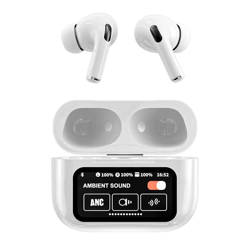 A9 Pro Kopfhörer Kabellose Bluetooth-Kopfhörer ANC-Rauschunterdrückung Headset Touchscreen-Steuerung Lautstärkeregelung Ohrhörer weiß