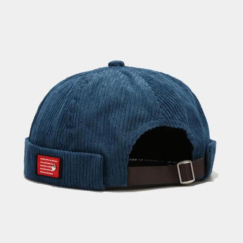 Vintage Docker Cap Schirmlose Mütze Atmungsaktive Beanie Mützen Corduroy Verstellbar Einfarbig Vermieter Matrosenmütze Herren und Damen 04 56-60cm wear navy blau