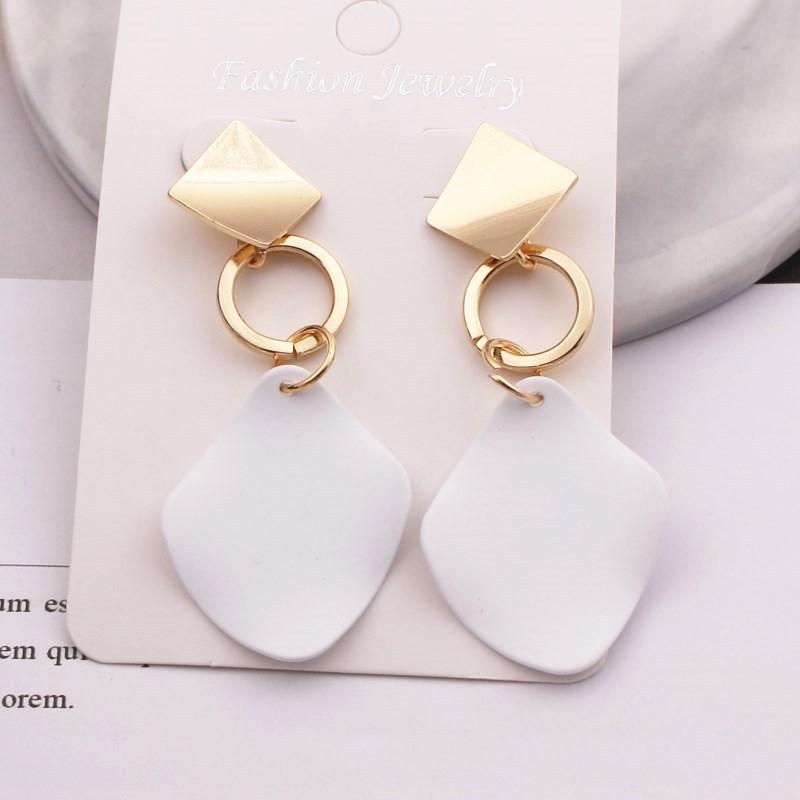 2PCS Neue Mode Ohrringe Damen Geometrische Ohrringe Punk Metall Ohrringe Grün Weiß Rot Schmuck Elegante 3 Farben White-2pcs/1pair