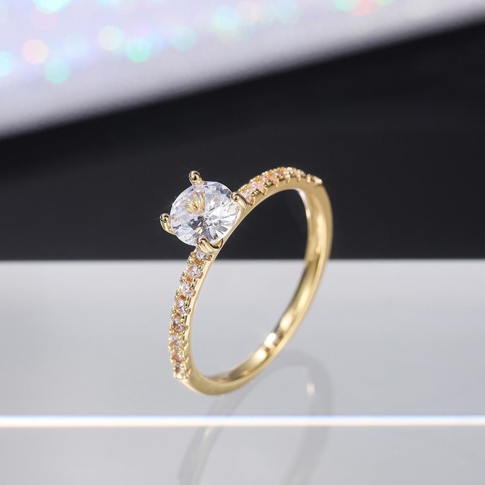 Huitan Klassischer 4-Krallen-Design, runder Zirkonia, Verlobungsringe für Frauen, 3 Farben erhältlich, schlichter Brautschmuck, Sale 8 gray