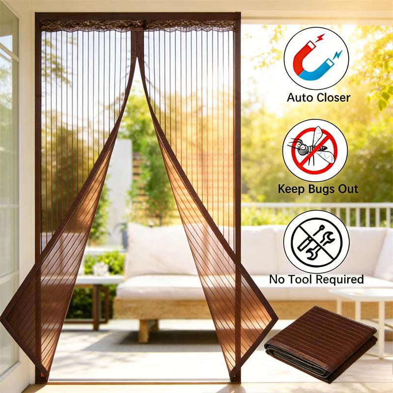 Neue Anti-Mücken-Fliegengitter für Türen, Magnetisches Fliegengitter für Tür und Fenster, Automatisches Schließen, Netz für Küche Wohnzimmer 70*200cm kaffeebraun