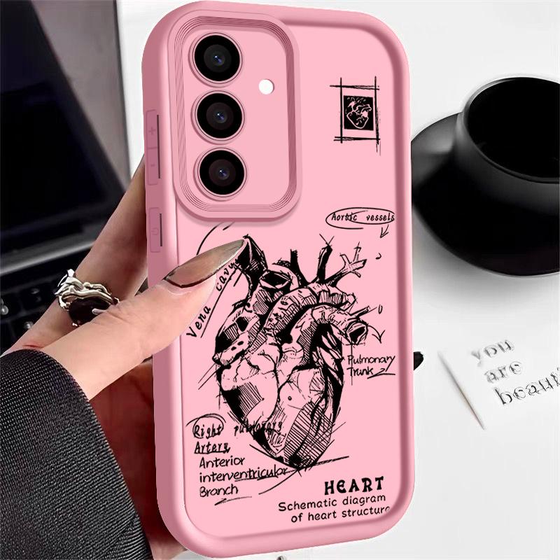 For Samsung S25 Ultra S24 FE S23 S22 A56 A36 A55 A16 A15 A35 Case Heart Pattern Soft Silicone Shockproof Lens Protection TPU Matte Phone Cover Samsung S23 Plus rosa