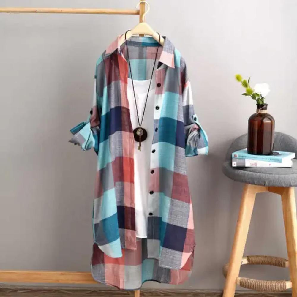 Damen Plaid Baumwollhemd Chic Damen Bluse Elegant und Jugend Damen Blusen Neu In Externer Kleidung Koreanischen Stil XL bunt