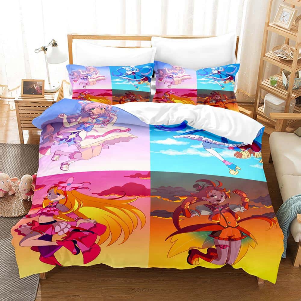 3D Kawaii Anime Hirogaru Sky! Pretty Cure Bettwäsche-Set, Einzelbett, Doppelbett, Queen-Size-Bett, King-Size-Bett, Erwachsenen- und Kinderschlafzimmer, Bettbezug-Sets EU single(135x200cm)