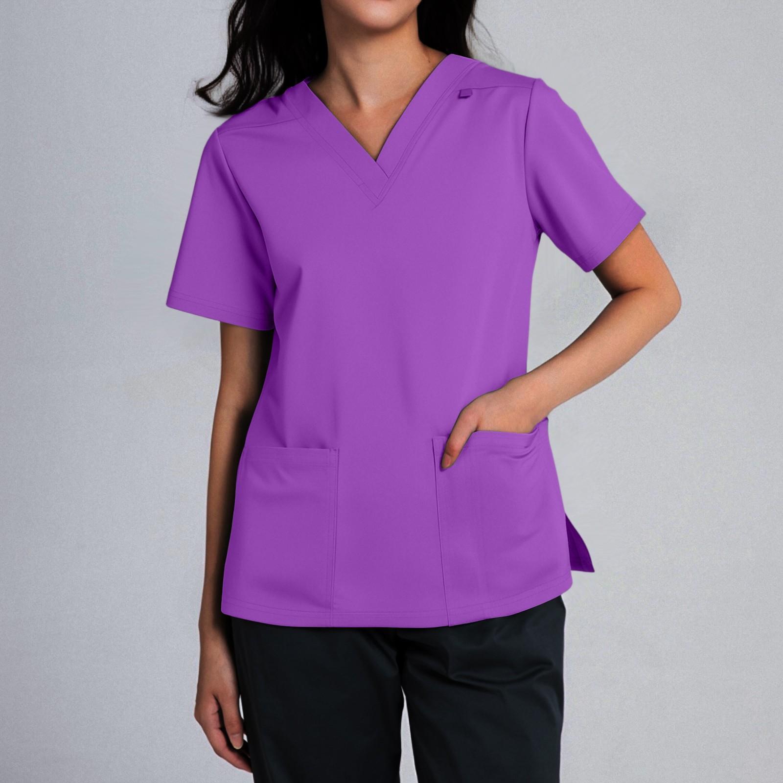 Damen V-Ausschnitt Kasack Kurzarm Uniformen & Kasacks Bequeme Kasacks Damen Klassische Passform für medizinisches Fachpersonal XXL violett