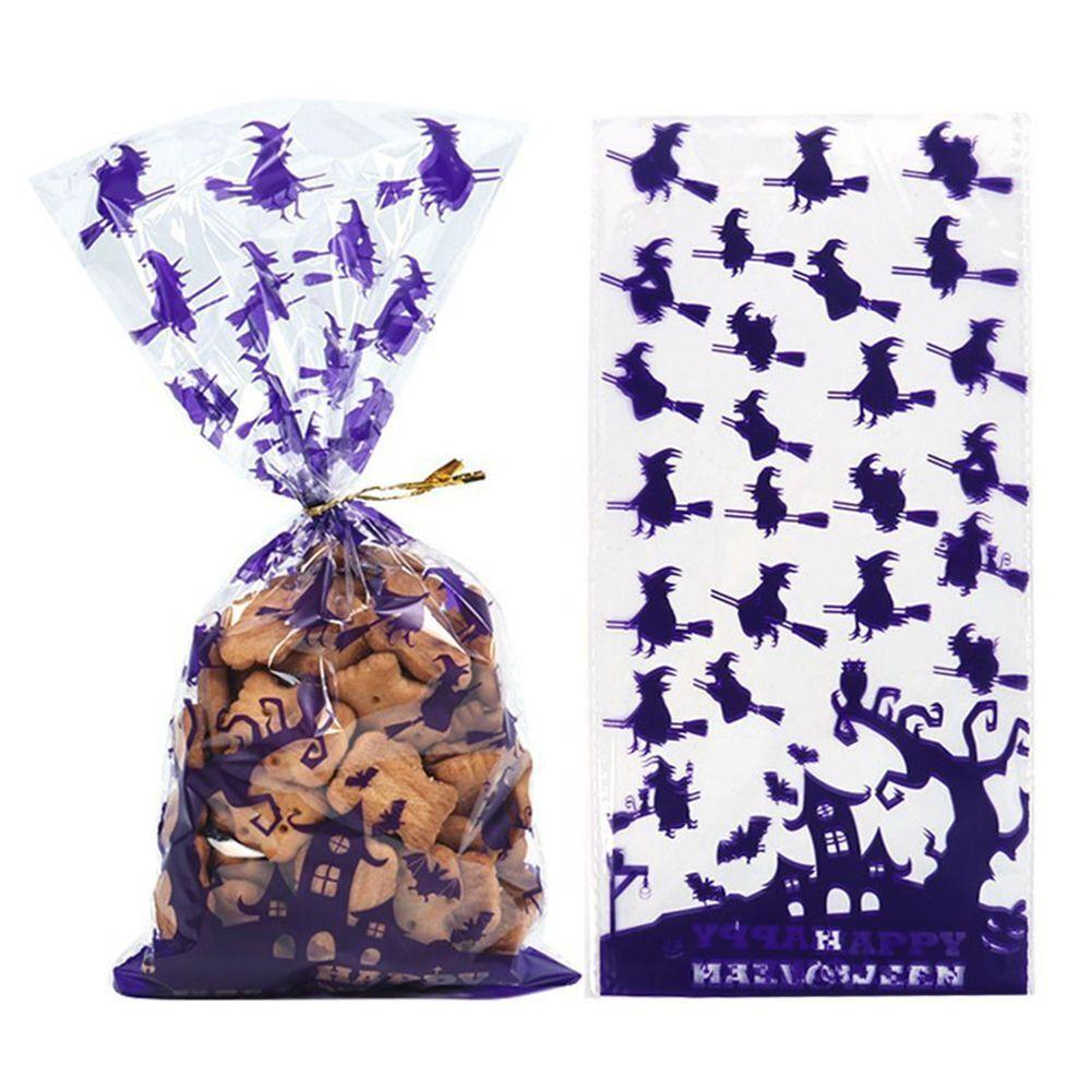 50 Stück Halloween-Zellophanbeutel, Halloween-Kürbis-Spinnen-Süßigkeiten, transparente Geschenktüten für süße Leckereien für Halloween-Partygeschenke 50PCS violett
