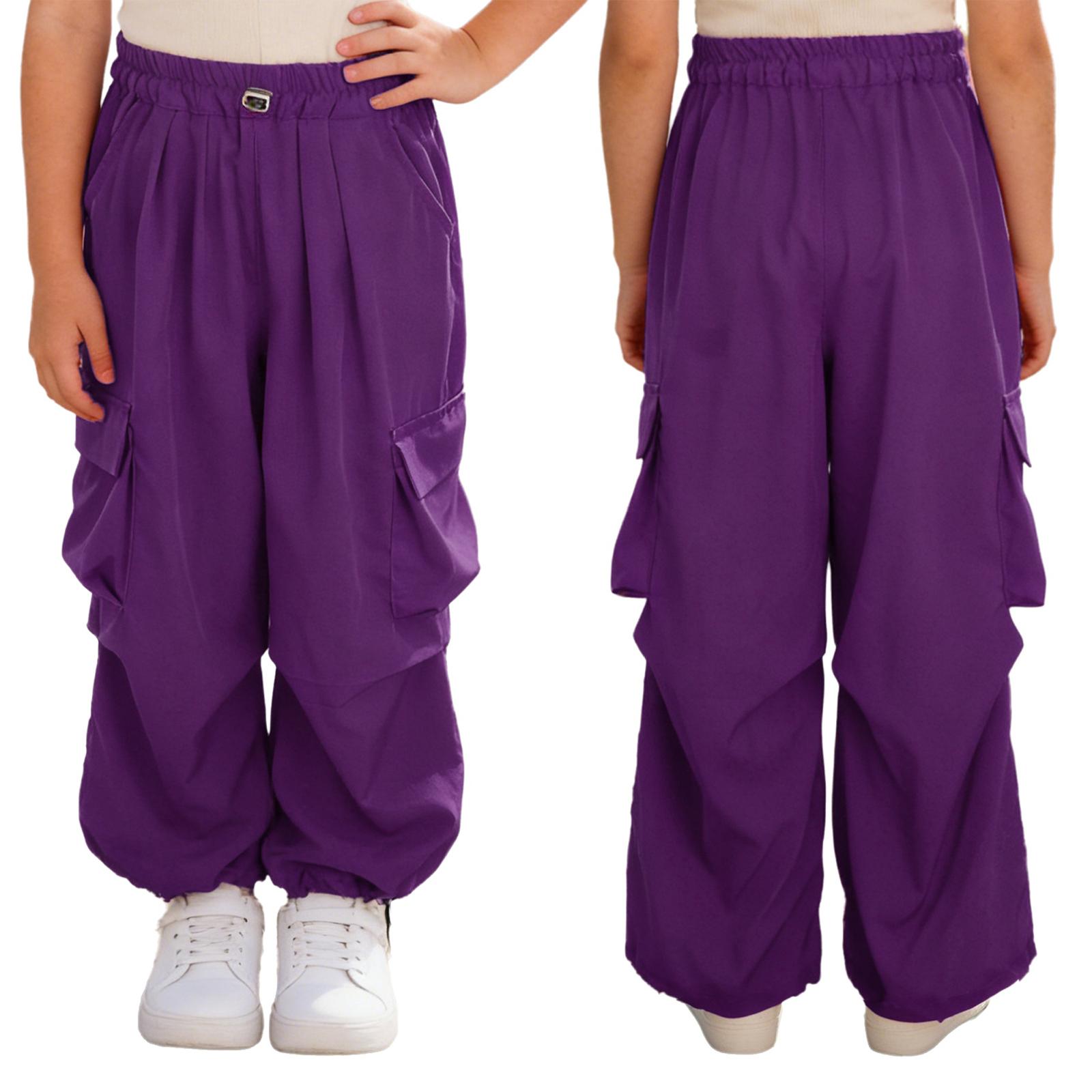 Kinder Mädchen Kordelzug Cargohosen Elastischer Bund Mehrere Taschen für Hip Hop Jazz Dance Skateboarding 7-8 Years violett