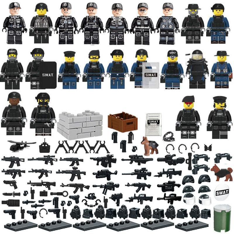 22 stücke MOC Military SWAT Team mit Waffe Fall Polizei Hund Kugelsichere Schild