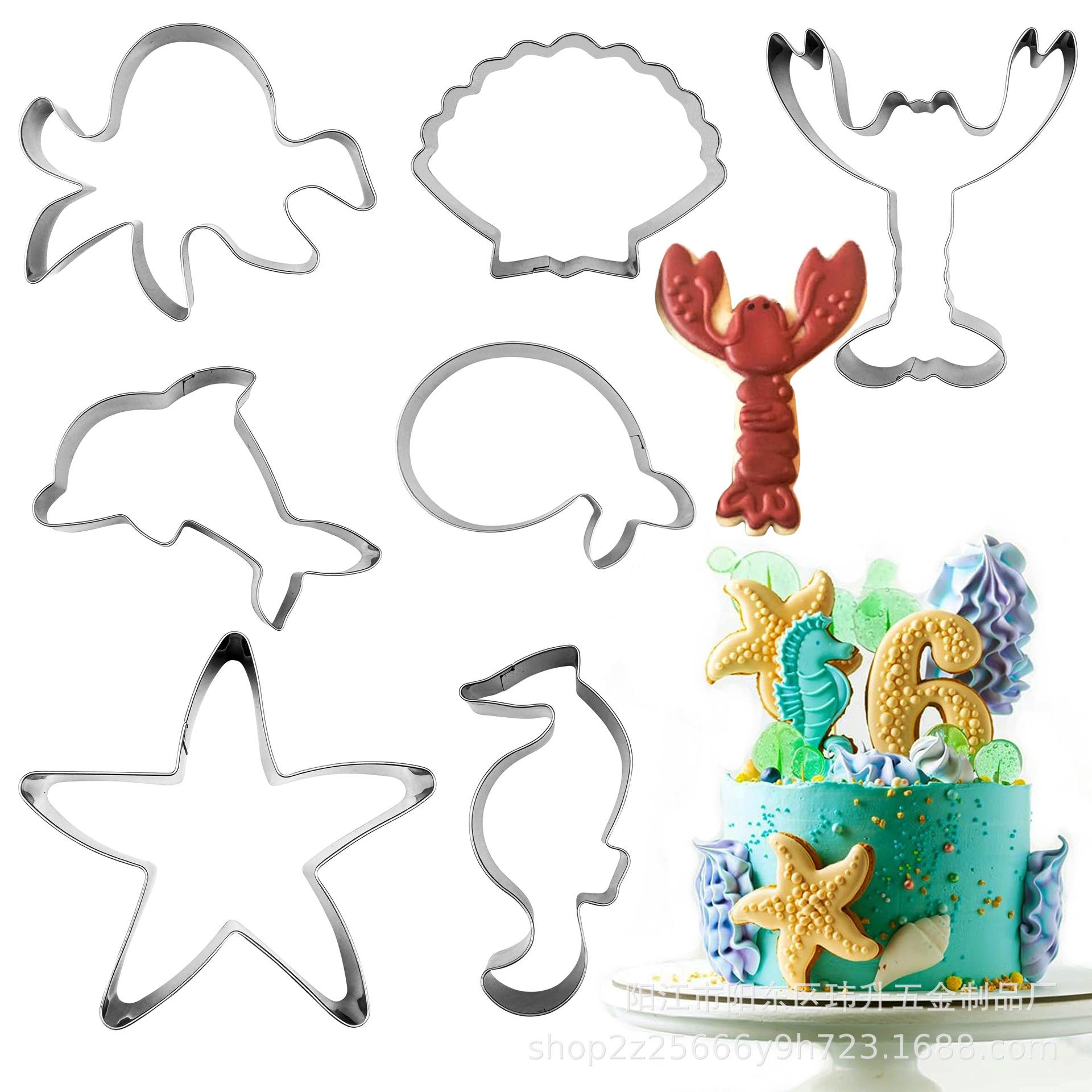 7-teiliges Ausstecher-Set Meeresbewohner: Hummer, Seepferdchen, Muschel Edelstahl Backformen.
