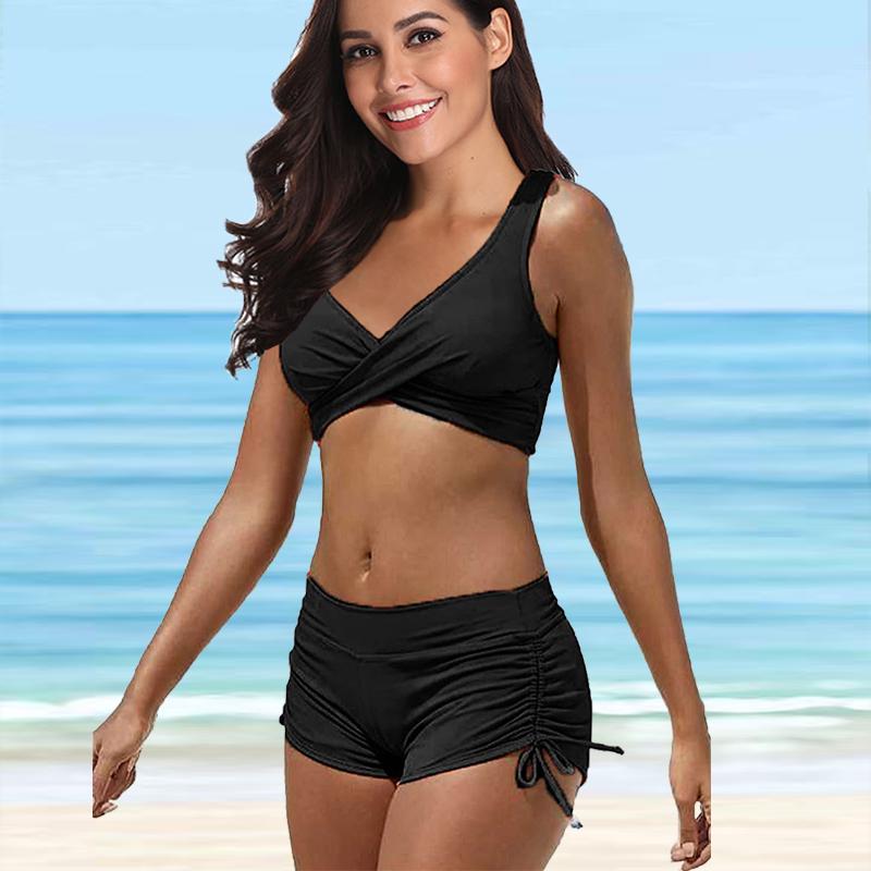 Damen-Badeanzug mit Schultergurt, grüner Camouflage-Druck, Bikini-Tankini-Badeanzug 5XL schwarz