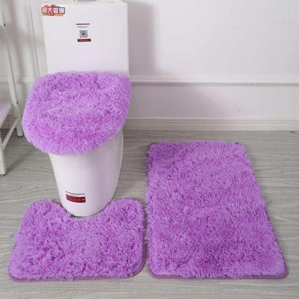 3 teile/satz Flauschige Haare Wc Deckel Abdeckung Teppiche Einfarbig Dusche Teppiche Sets Dusche Zimmer violett