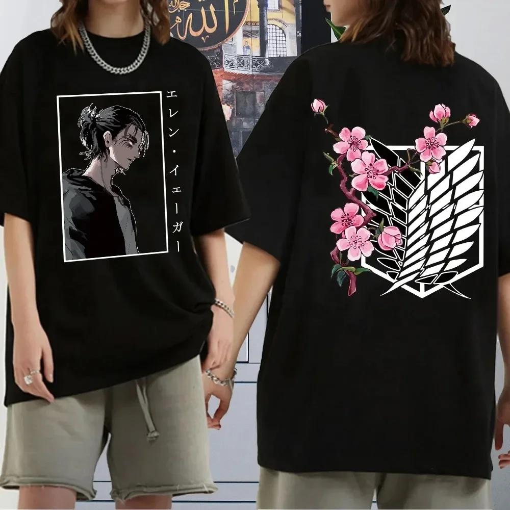 Japanische Anime-T-Shirts zum Thema „Attack on Titan“ für Herren und Damen, Sommer-T-Shirts aus bedruckter Baumwolle mit kurzen Ärmeln, übergroße trendige T-Shirts S gray