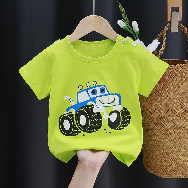 Kinder süße Baumwolle Kurzarm T-Shirt Tops Kinder Kleidung Baby Kleidung Cartoon Pullover 73CM hellgrüne