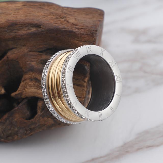 Frauen Gold Farbe Ringe Knuckles Kubikzircon Edelstahl Römische Ziffern Schwere Ringe für Frauen Trendy Hochzeit Schmuck Geschenke 12