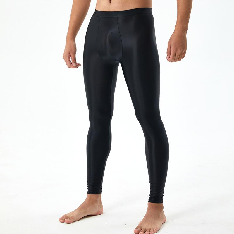 Seidig glatte, sexy, enge Leggings für Herren, U-konvexe, glänzende Hose, Bodybuilding, Übergröße, glänzend L schwarz