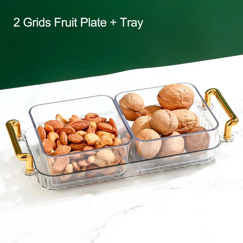 Trockenobstteller 2/4/6 Gitter Leichter, luxuriöser, unterteilter Obstteller Snackschale Süßigkeiten Nüsse Haushaltsplastiktablett Snack-Desserttablett brown