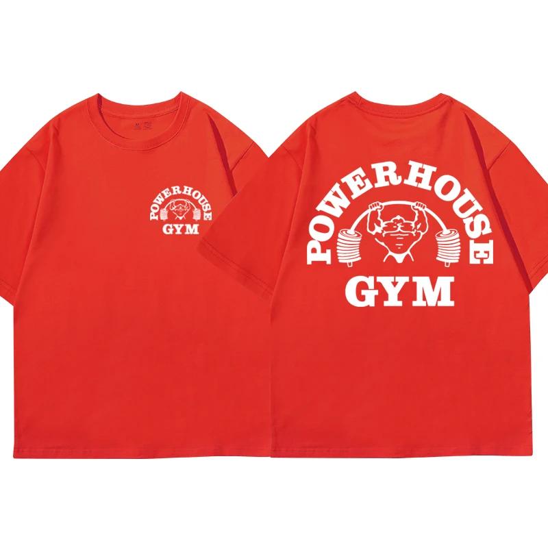 Heißer Verkauf Powerhouse Gym Print T Shirt Männer Frauen Casual Mode Übergroßen T-shirt Hohe Qualität Reine Baumwolle Kurzarm T-shirts XXXL rot